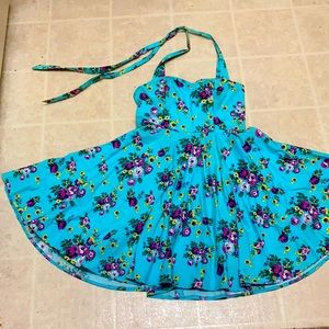 Floral Teal Halter Pinup Dress
